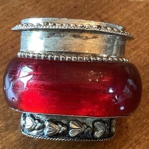 Ruby Red Glass and Silver Plated Trinket Box
